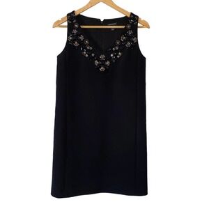 Club Monaco Women Size 0 Black Sleeveless Beaded Jewel V-NeckCocktail Evening *